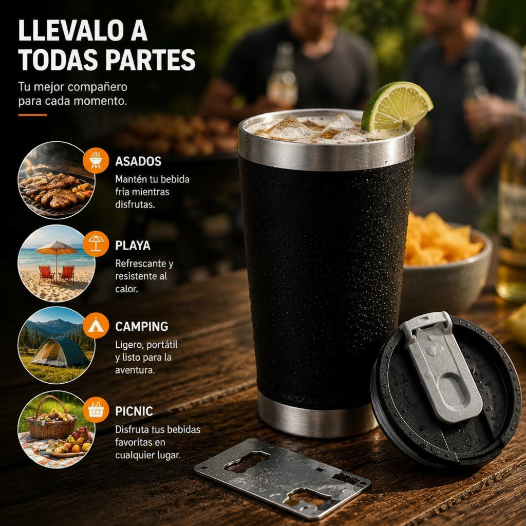 Vaso Térmico Acero Inoxidable 304 · Frío 6h / Calor 3h con Tapa y Abridor