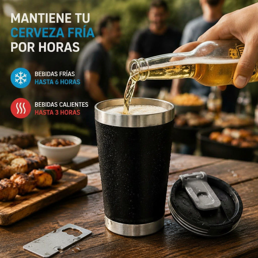 Vaso Térmico Acero Inoxidable 304 · Frío 6h / Calor 3h con Tapa y Abridor