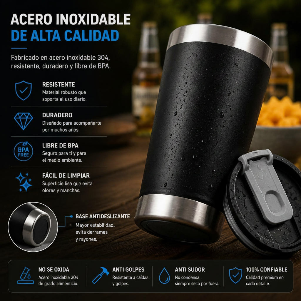 Vaso Térmico Acero Inoxidable 304 · Frío 6h / Calor 3h con Tapa y Abridor
