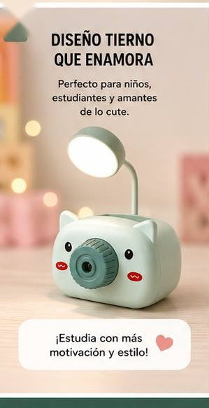 Lámpara LED Recargable de Estudio con Sacapuntas y Portalápices 🐱 USB