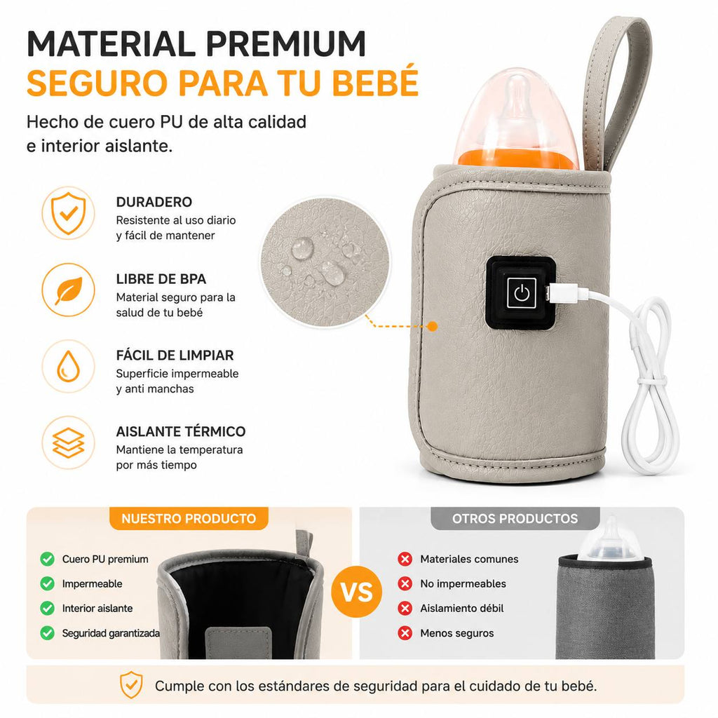 Calienta Biberones Portátil USB · Temperatura Constante hasta 60°C | Calentador de Leche de Viaje para Bebé