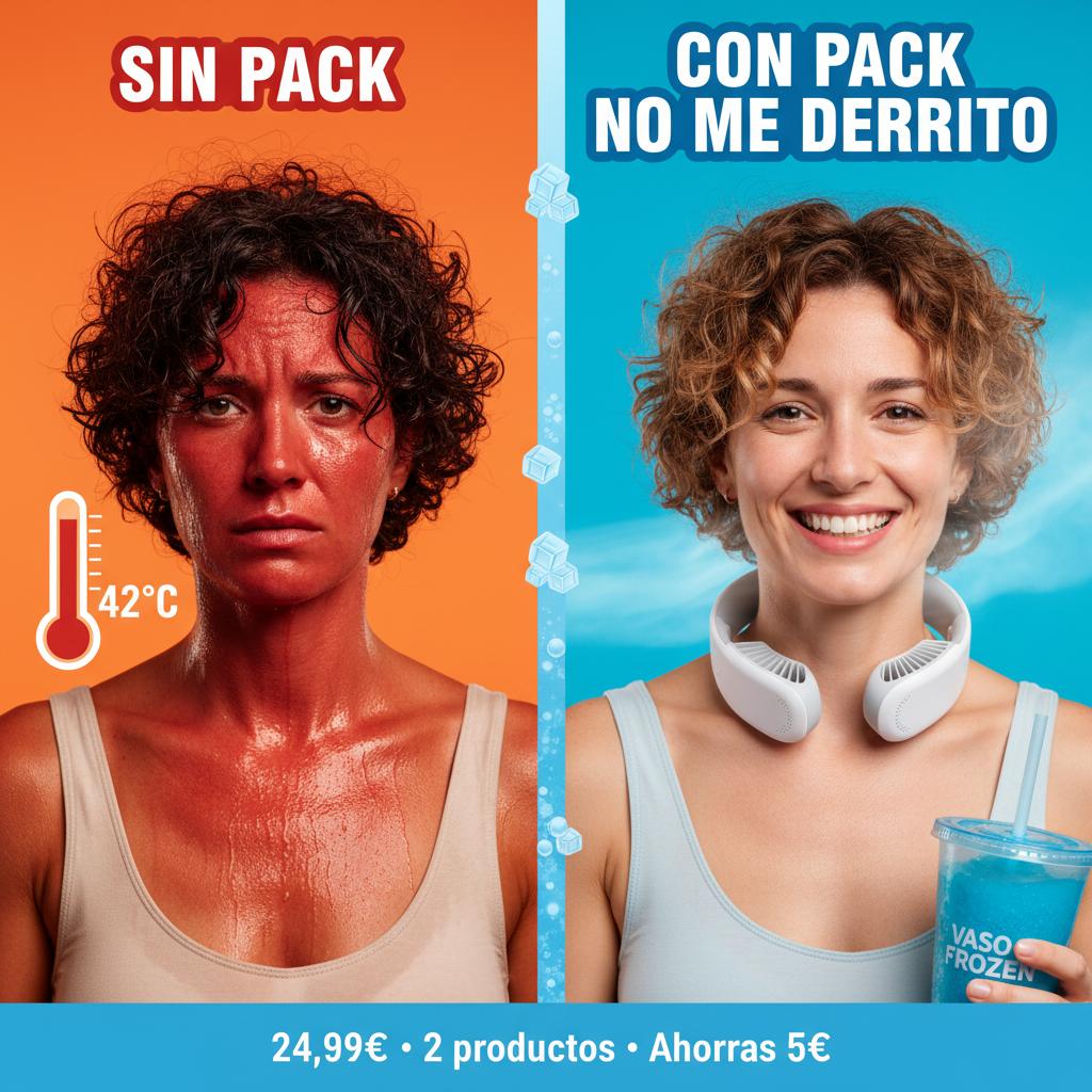 Antes vs Después · Sin pack 42°C sudando vs Con Pack No Me Derrito fresca