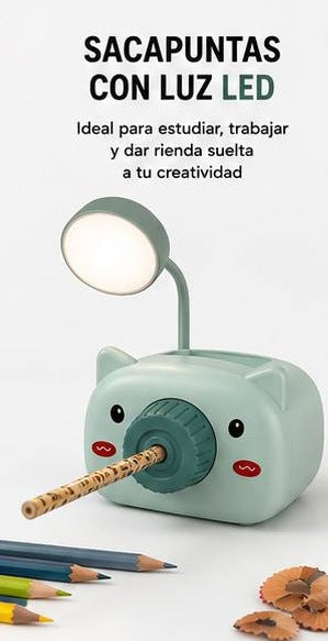 Lámpara LED Recargable de Estudio con Sacapuntas y Portalápices 🐱 USB