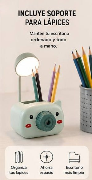 Lámpara LED Recargable de Estudio con Sacapuntas y Portalápices 🐱 USB