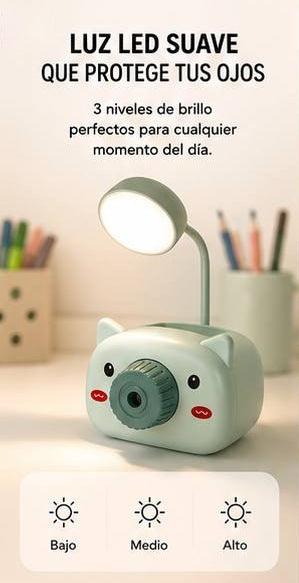 Lámpara LED Recargable de Estudio con Sacapuntas y Portalápices 🐱 USB