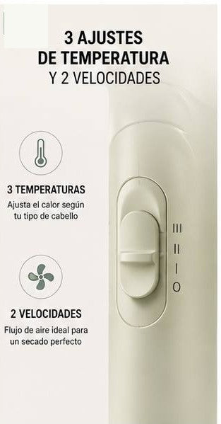Secador de pelo con 3 temperaturas y 2 velocidades ajustables