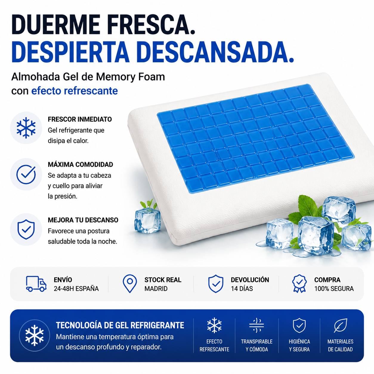 Almohada Gel Memory Foam Refrescante