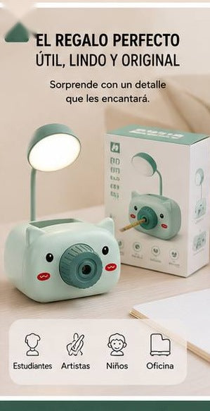 Lámpara LED Recargable de Estudio con Sacapuntas y Portalápices 🐱 USB