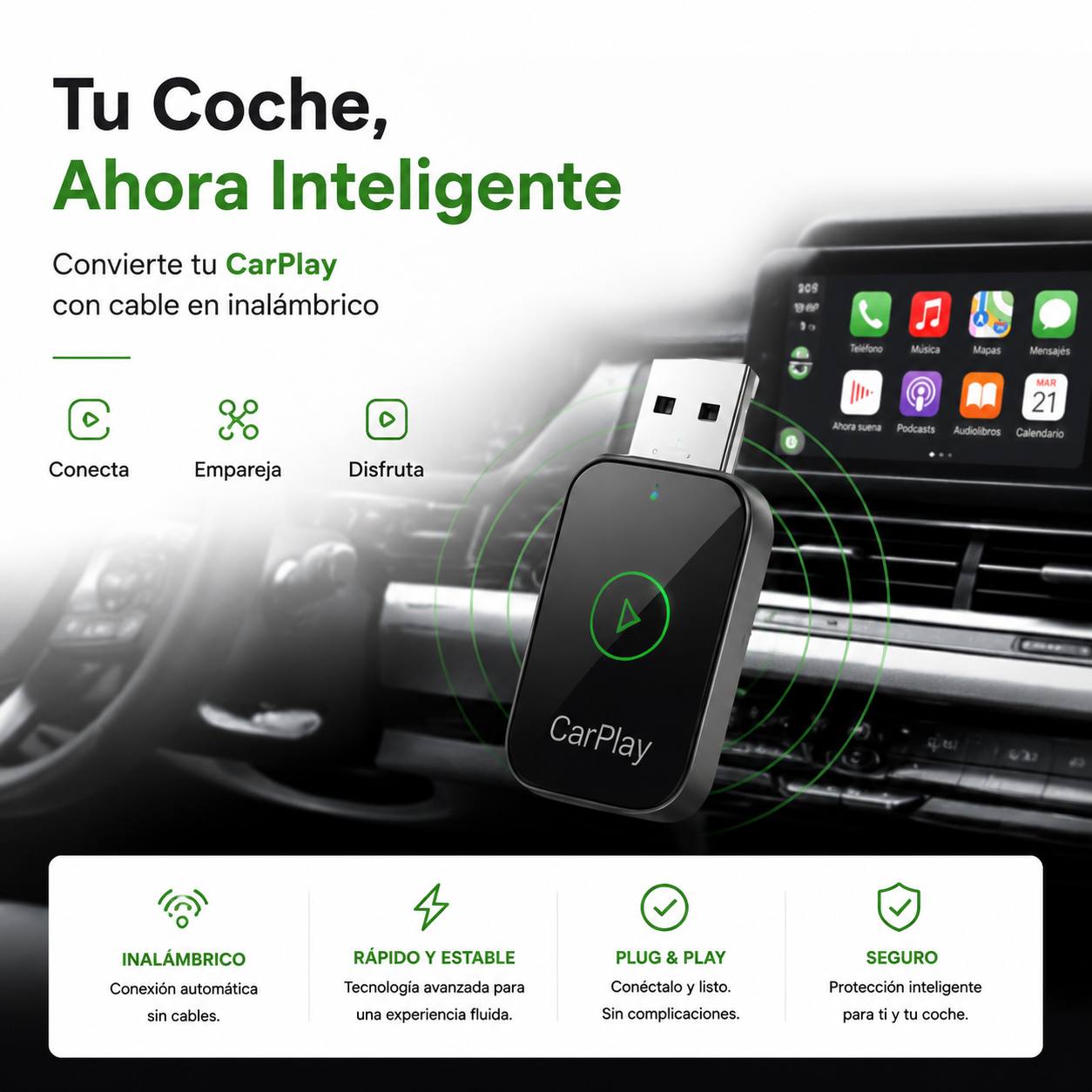 Adaptador CarPlay Inalámbrico 2en1