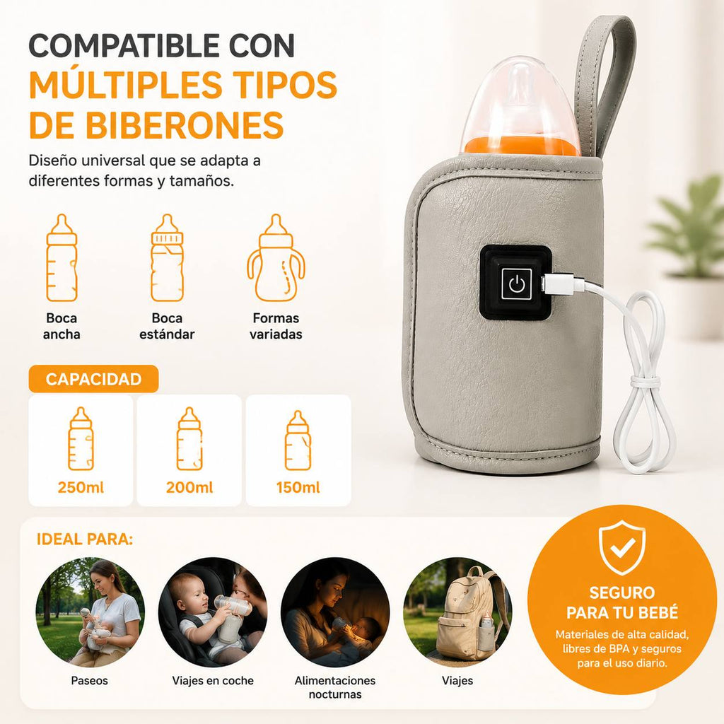 Calienta Biberones Portátil USB · Temperatura Constante hasta 60°C | Calentador de Leche de Viaje para Bebé