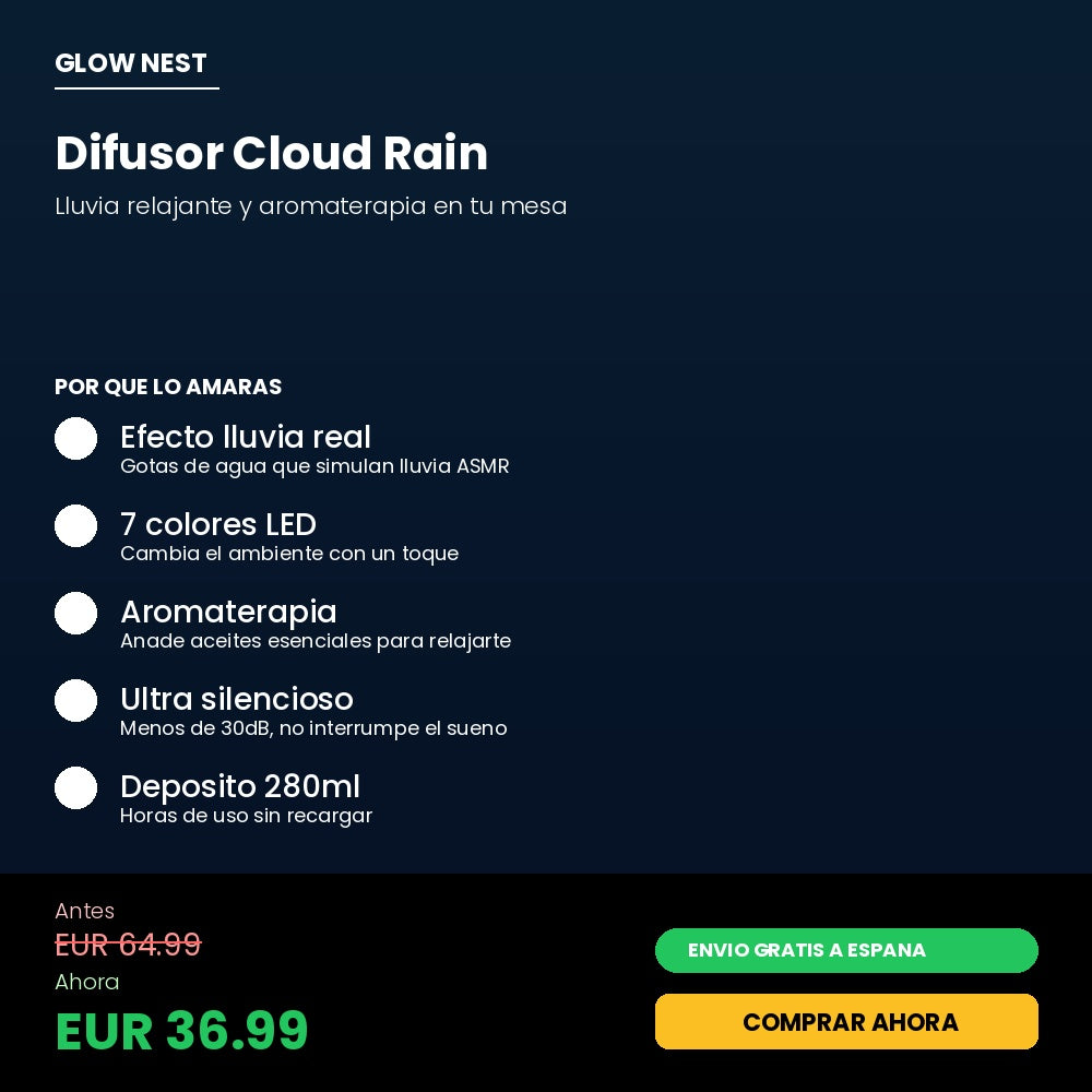 Difusor Cloud Rain - Lluvia Relajante y Aromaterapia en tu Mesa