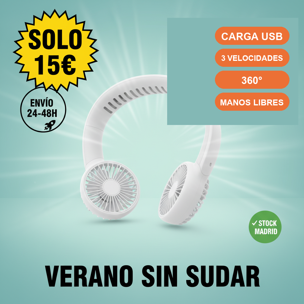 Ventilador de Cuello 15€ · USB · 3 velocidades · 360° · Manos libres