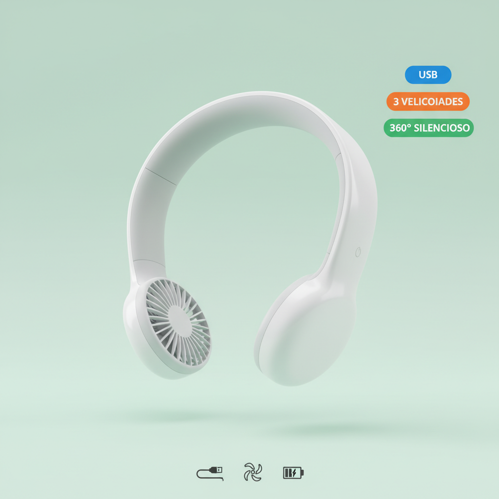 Ventilador de Cuello USB · 3 velocidades · 360° silencioso