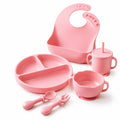Set de Alimentación de Silicona para Bebé · 6 Piezas con Succión | Plato, Bol, Babero, Vaso y Cubiertos BLW