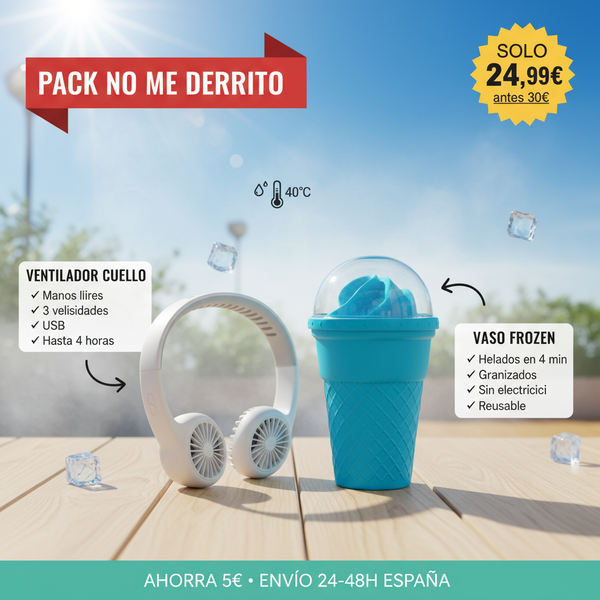 Pack No Me Derrito · Ventilador Cuello + Vaso Frozen Magic
