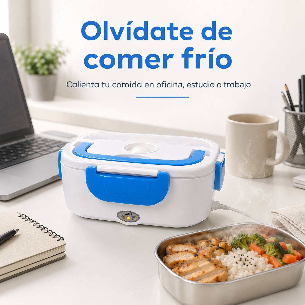 Fiambrera Eléctrica Portátil 1,5L · Comida Caliente sin Microondas · Táper Eléctrico 40W con Cubiertos