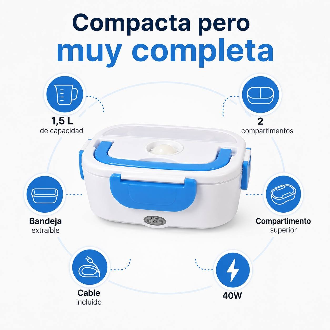 Fiambrera Eléctrica Portátil 1,5L · Comida Caliente sin Microondas · Táper Eléctrico 40W con Cubiertos