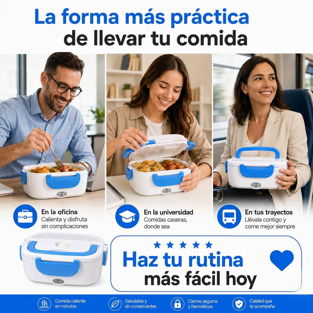 Fiambrera Eléctrica Portátil 1,5L · Comida Caliente sin Microondas · Táper Eléctrico 40W con Cubiertos