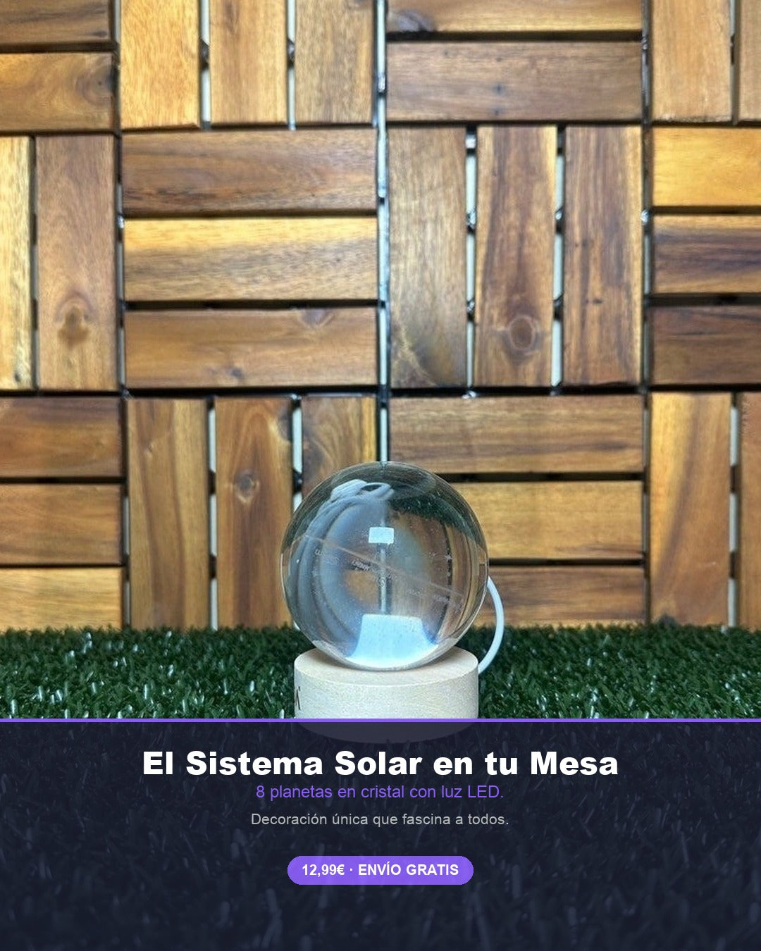 Bola de Cristal LED Sistema Solar 3D | Lámpara Decorativa Galaxia con Base