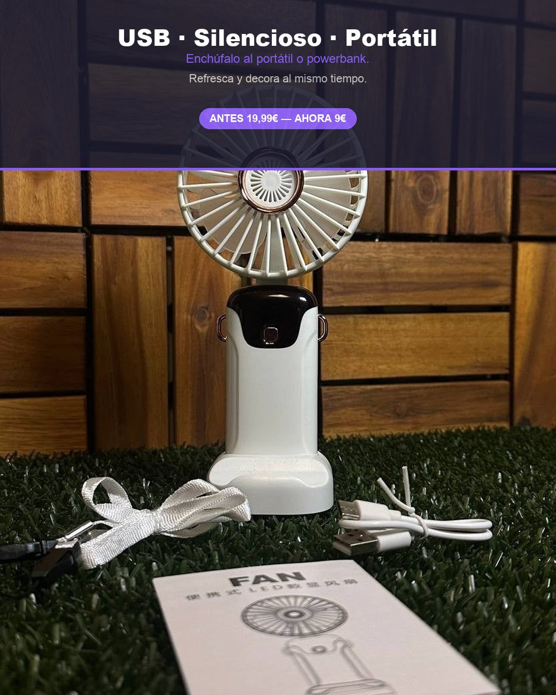Ventilador Portátil USB con Pantalla LED Digital | Recargable y Silencioso