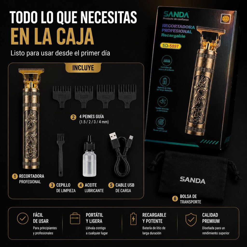 Perfilador Vintage Dragón 💈 Recortadora de Precisión Inalámbrica USB