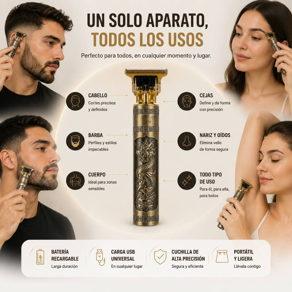 Perfilador Vintage Dragón 💈 Recortadora de Precisión Inalámbrica USB
