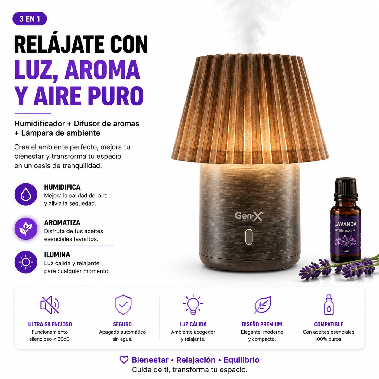 Humidificador Difusor Lámpara 3 en 1