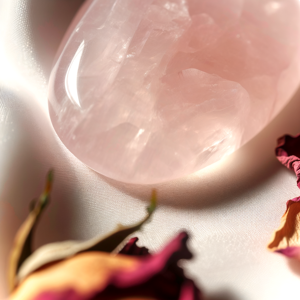 Detalle piedra cuarzo rosa Gua Sha textura cristal - Glow Nest
