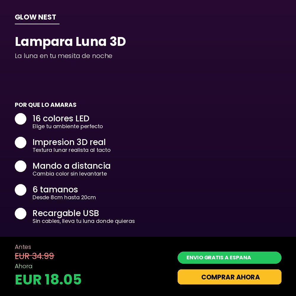 Lampara Luna 3D - La Luna en tu Mesita de Noche