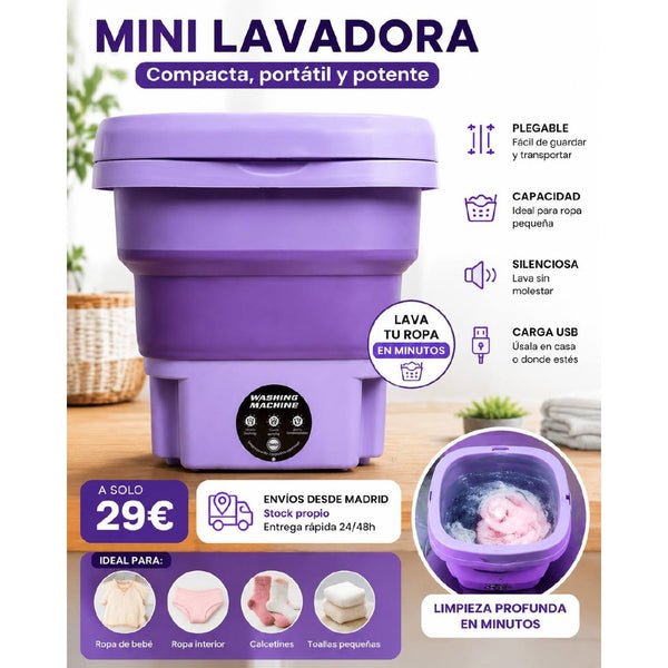 Mini Lavadora Plegable Portátil | Lava Ropa Interior y Calcetines en Minutos