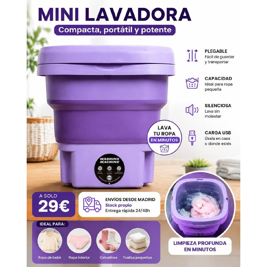 Mini Lavadora Plegable Portátil | Lava Ropa Interior y Calcetines en Minutos