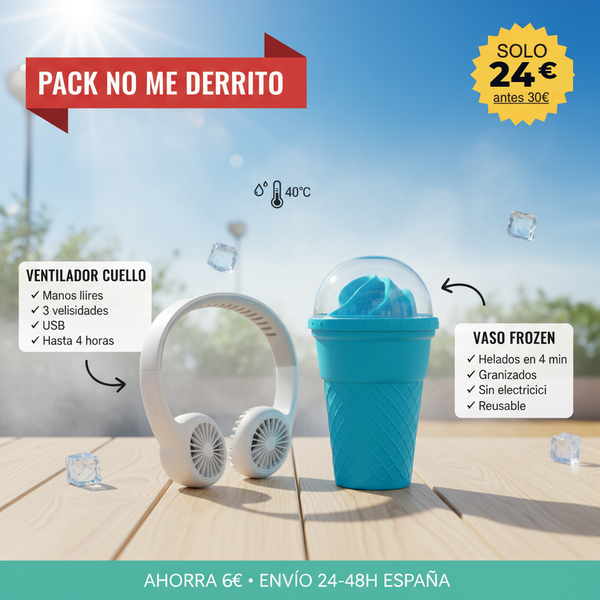 Pack No Me Derrito · Ventilador Cuello + Vaso Frozen Magic