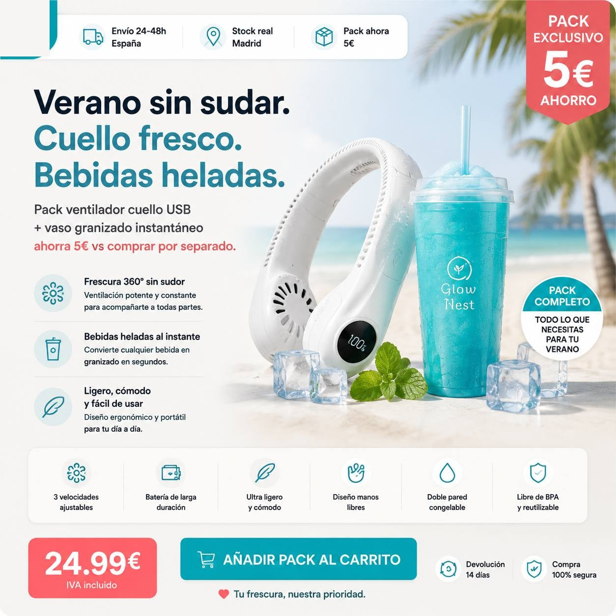 Pack No Me Derrito · Ventilador + Vaso