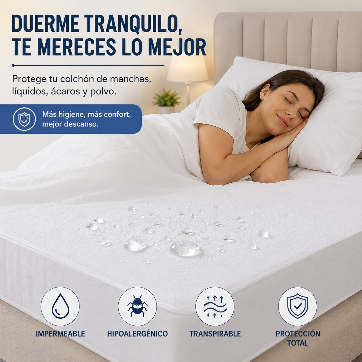 Protector de colchón impermeable transpirable hipoalergénico
