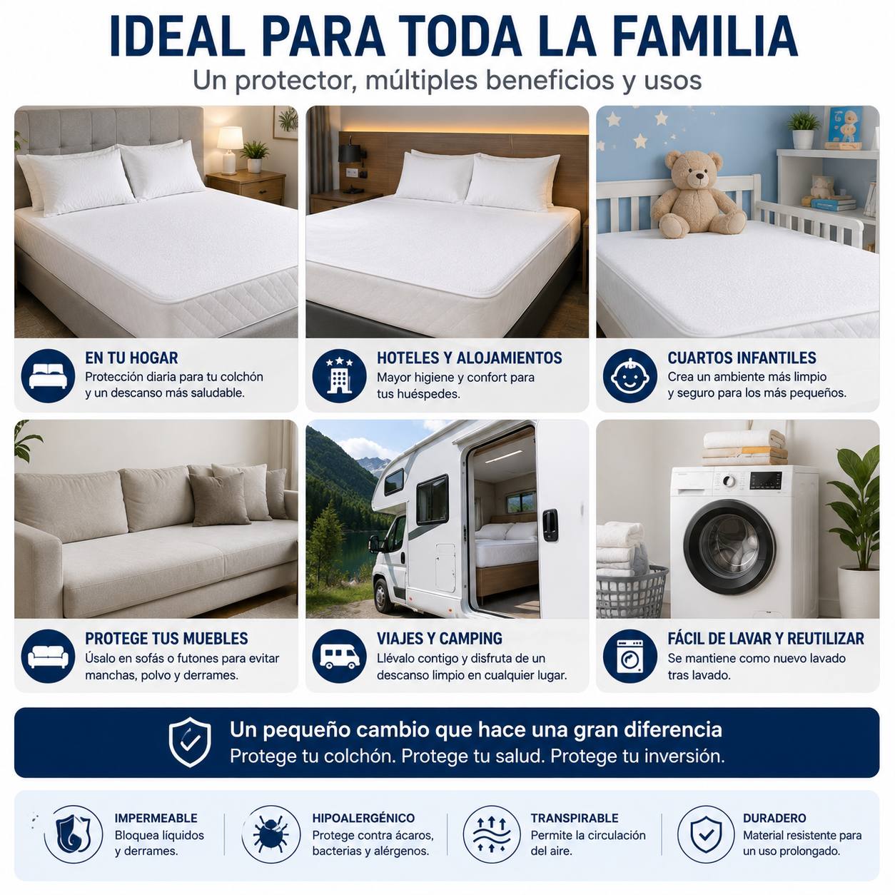 Protector colchón ideal para toda la familia bebés mascotas hoteles