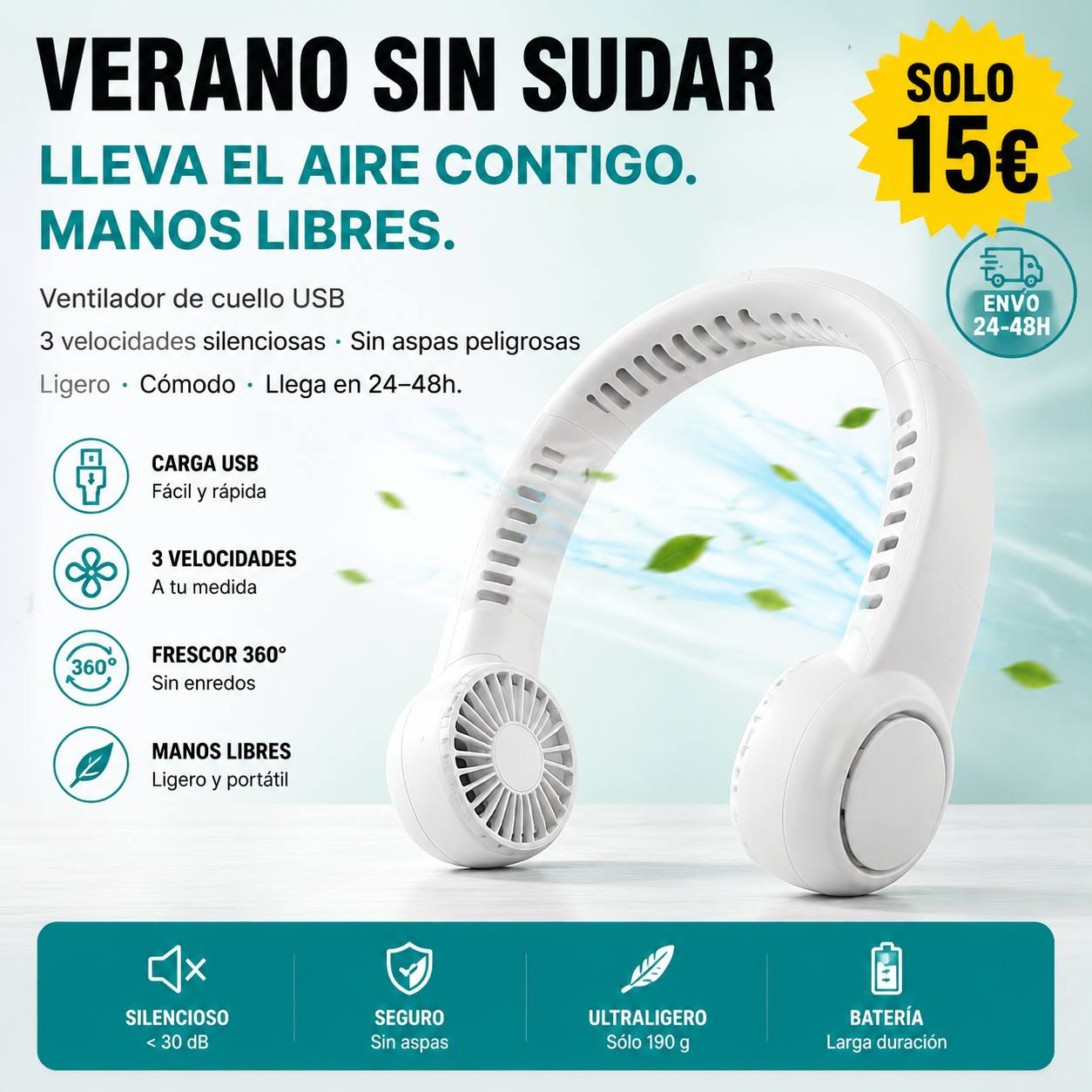 Ventilador de Cuello Portátil USB