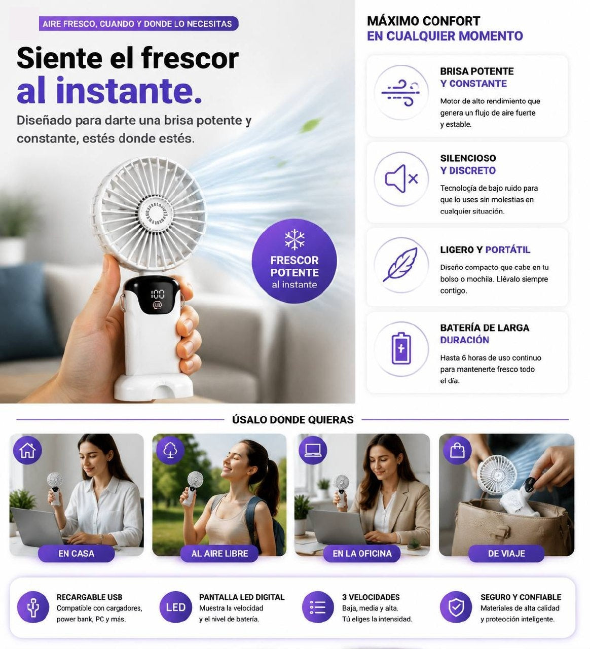 Ventilador de mano LED